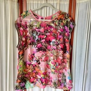 Basler Sleeveless Watercolor Floral Print Blouse Lightweight Size 2X